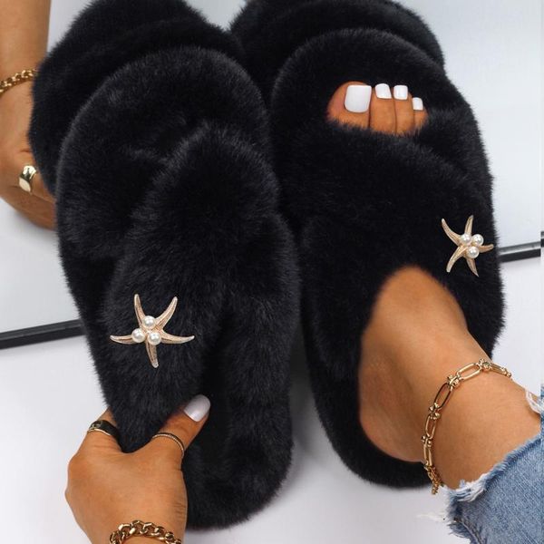 slippers plush faux fur for women pearl starfish decoration designer slides flip flops winter flats house sandals custom shoes, Black
slippers plush faux fur for women pearl starfish decoration designer slides flip flops winter flats house sandals custom shoes, Black