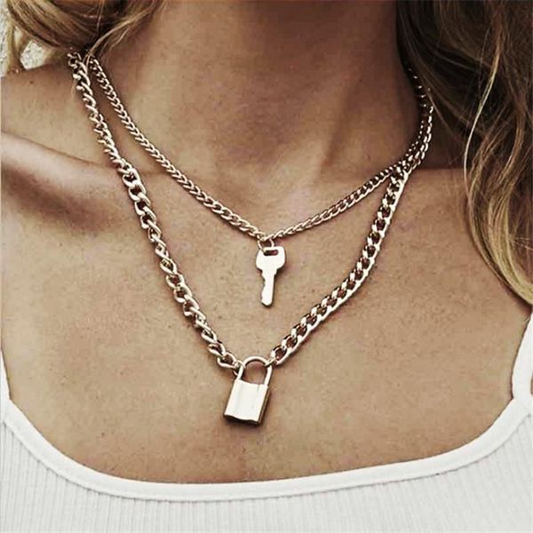 fashion key padlock pendant necklace for women gold/silver color lock layered chain on the neck with punk jewelry necklaces
fashion key padlock pendant necklace for women gold/silver color lock layered chain on the neck with punk jewelry necklaces