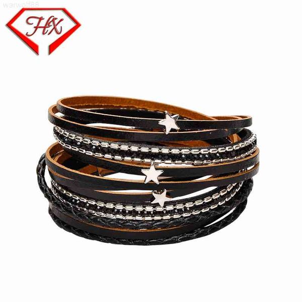 luxury leather hx bohemian multi-layer cowhide surrounded by stars dotted with magnet buckle women's fashion designer jewelrymen bracel, Golden;silver
luxury leather hx bohemian multi-layer cowhide surrounded by stars dotted with magnet buckle women's fashion designer jewelrymen bracel, Golden;silver
