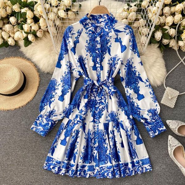 palace style a line spring womens dresses summer elegant blue and white porcelain printing stand collar vestidos for women, Black;gray
palace style a line spring womens dresses summer elegant blue and white porcelain printing stand collar vestidos for women, Black;gray