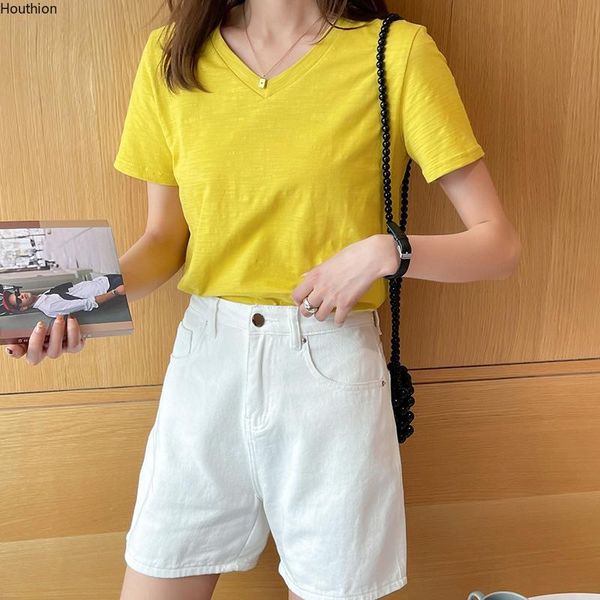 women's t-shirt houthion short-sleeved v-neck cotton solid color slim fit comfortable fashion casual summer t shirt, White
women's t-shirt houthion short-sleeved v-neck cotton solid color slim fit comfortable fashion casual summer t shirt, White