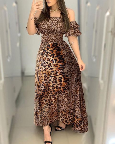 women long flared dress off shoulder party dresses lady ruffle leopard print ladies strappy slash neck s-xl casual, Black;gray
women long flared dress off shoulder party dresses lady ruffle leopard print ladies strappy slash neck s-xl casual, Black;gray