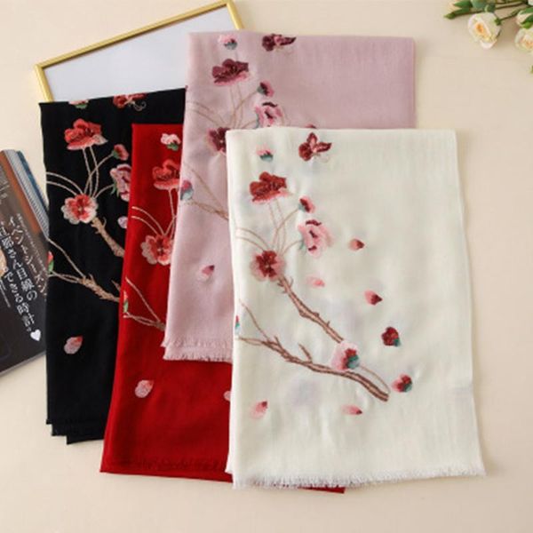 scarves embroidery 100 pure wool scarf women autumn winter floral flowers spring long warm shawl wrap foulard echarpe, Blue;gray 
scarves embroidery 100 pure wool scarf women autumn winter floral flowers spring long warm shawl wrap foulard echarpe, Blue;gray