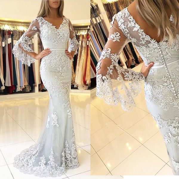 party dresses beautiful china factory long lace mermaid prom gowns with bell sleeves, fashion 2021 women evening dress, White;black
party dresses beautiful china factory long lace mermaid prom gowns with bell sleeves, fashion 2021 women evening dress, White;black