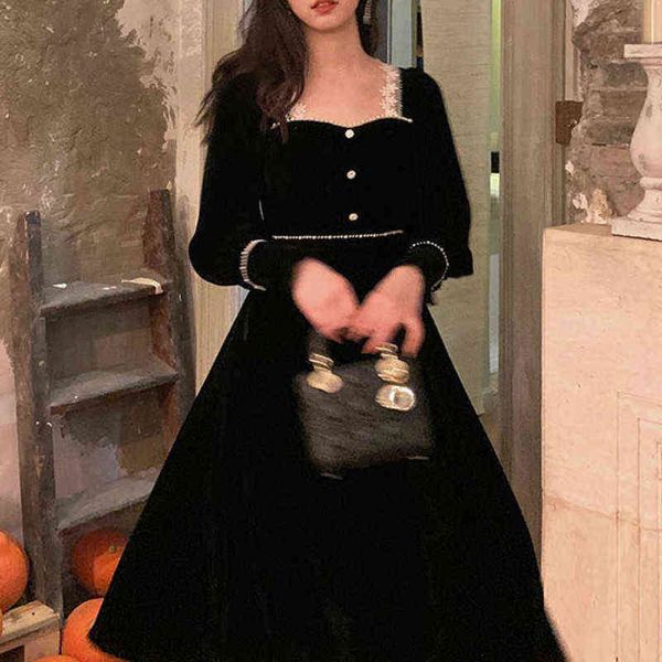 winter vintage black velvet dress women casual elegant long sleeve gothic party midi dress female 2021 one-piece dress korean y1204, Black;gray
winter vintage black velvet dress women casual elegant long sleeve gothic party midi dress female 2021 one-piece dress korean y1204, Black;gray