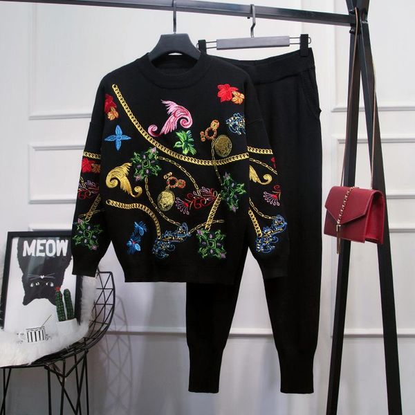 women's two piece pants 2021 autumn embroidered tracksuit loose knitted sweater womens outfits long sleeve printing 2 sets, White
women's two piece pants 2021 autumn embroidered tracksuit loose knitted sweater womens outfits long sleeve printing 2 sets, White