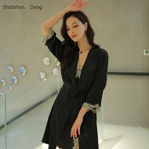 women's sleepwear 2021 spring silk bud lace drawstring nightdress ice nightgown suit women set, Black;red
women's sleepwear 2021 spring silk bud lace drawstring nightdress ice nightgown suit women set, Black;red