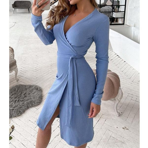 casual dresses 2021 autumn fashion v-neck high waist knitted blue dress women elegant long sleeve slim fit with belt, Black;gray
casual dresses 2021 autumn fashion v-neck high waist knitted blue dress women elegant long sleeve slim fit with belt, Black;gray