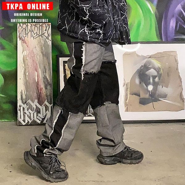 original fashion jeans depressed color block patch straight wide leg pants high street hip hop loose retro, Blue
original fashion jeans depressed color block patch straight wide leg pants high street hip hop loose retro, Blue