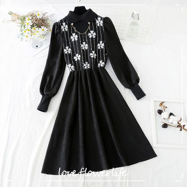 spring splicing knitted women dress half high collar print long sleeve dresses a-line vintage black dress vestidos 210521, Black;gray
spring splicing knitted women dress half high collar print long sleeve dresses a-line vintage black dress vestidos 210521, Black;gray