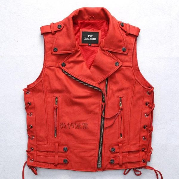 men's leather & faux fashion genuine red adjustable waist slim fit sleeveless jacket men motorcycle vest male s-xxxl, Black
men's leather & faux fashion genuine red adjustable waist slim fit sleeveless jacket men motorcycle vest male s-xxxl, Black