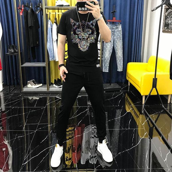 men's tracksuits korean technology drilling pattern t-shirt fashion youth sets style tracksuit street short sleeves, Gray
men's tracksuits korean technology drilling pattern t-shirt fashion youth sets style tracksuit street short sleeves, Gray