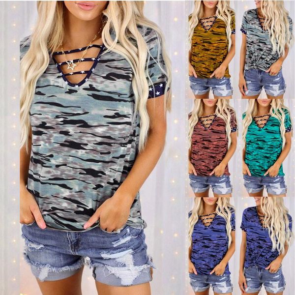 women's blouses & shirts women camouflage printed short sleeved casual v-neck t-shirt blouse ladies summer loose top, White
women's blouses & shirts women camouflage printed short sleeved casual v-neck t-shirt blouse ladies summer loose top, White