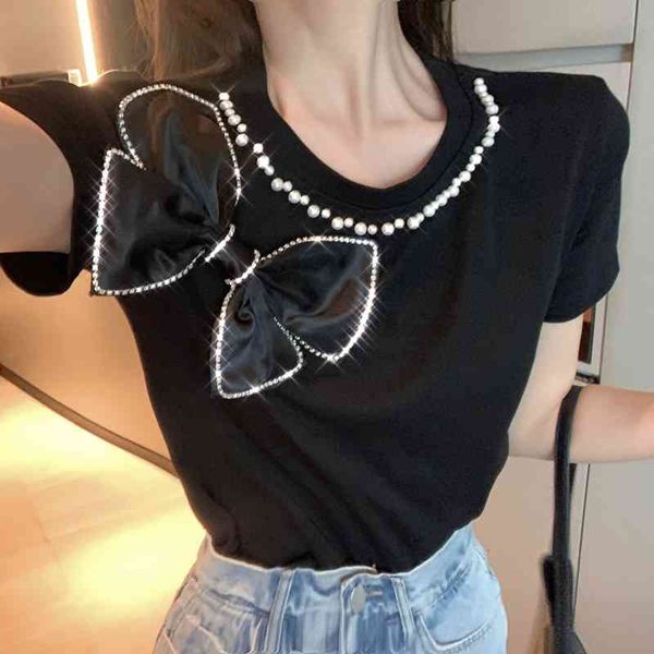 women's t-shirt women beaded flash diamond bow design casual t-shirts 2021 fashion summer e8m4, White
women's t-shirt women beaded flash diamond bow design casual t-shirts 2021 fashion summer e8m4, White