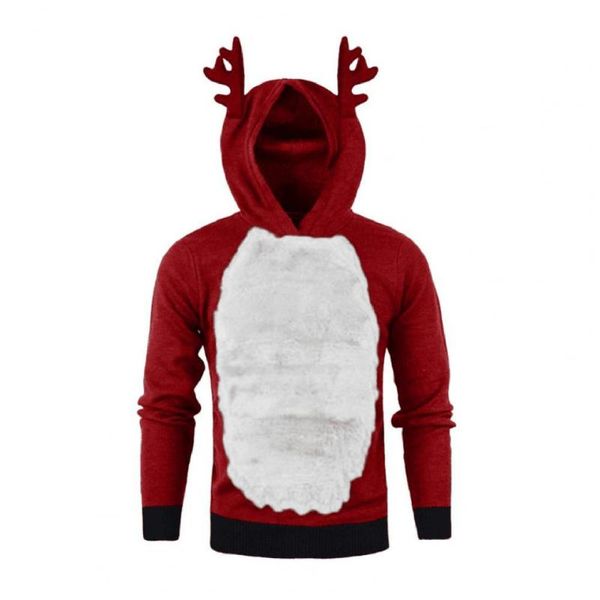 men's sweaters christmas party hoodie for having fun festive contrast colors, White;black
men's sweaters christmas party hoodie for having fun festive contrast colors, White;black