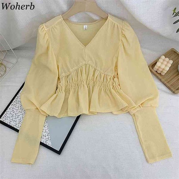 women's retro solid color v-neck long puff sleeve short lady fashion elegant ruffle shirts blouse ropa de mujer 210519, White
women's retro solid color v-neck long puff sleeve short lady fashion elegant ruffle shirts blouse ropa de mujer 210519, White