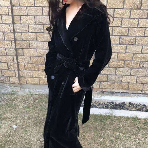 women's trench coats 2021 winter runway designer women vintage notched collar wrap black velvet maxi coat thick warm long outwear, Tan;black
women's trench coats 2021 winter runway designer women vintage notched collar wrap black velvet maxi coat thick warm long outwear, Tan;black