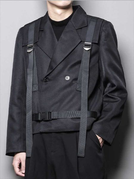 men's suits & blazers short casual suit jacket autumn winter brunet lapel personality trend loose woven shoulder belt design fashion co, White;black 
men's suits & blazers short casual suit jacket autumn winter brunet lapel personality trend loose woven shoulder belt design fashion co, White;black