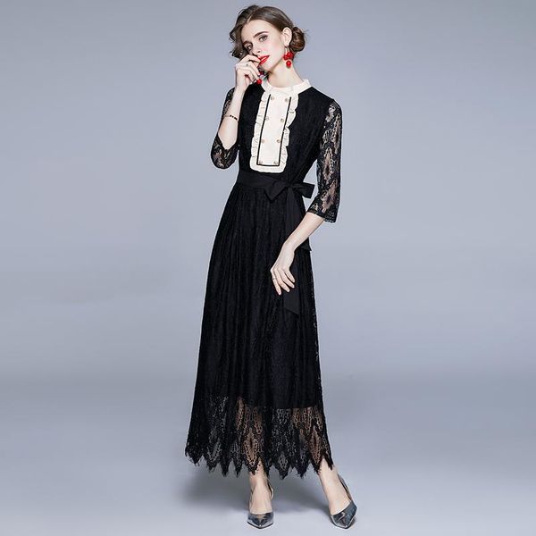 french style ruffles women dress vintage lace high waist dresses black 723 casual, Black;gray
french style ruffles women dress vintage lace high waist dresses black 723 casual, Black;gray