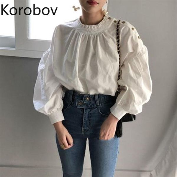korobov new women blouses korean elegant solid female white shirts office lady puff sleeve button chic female shirt 210430
korobov new women blouses korean elegant solid female white shirts office lady puff sleeve button chic female shirt 210430