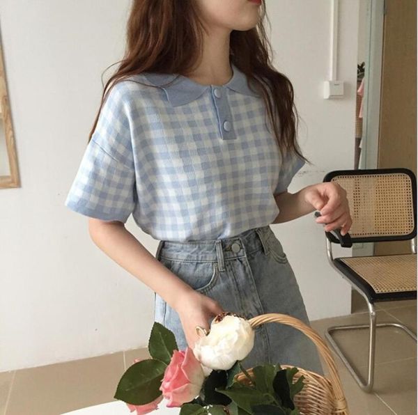 women's polos fashion loose shirt plaid short sleeve t-shirt women summer 2021 student knitted top, White
women's polos fashion loose shirt plaid short sleeve t-shirt women summer 2021 student knitted top, White
