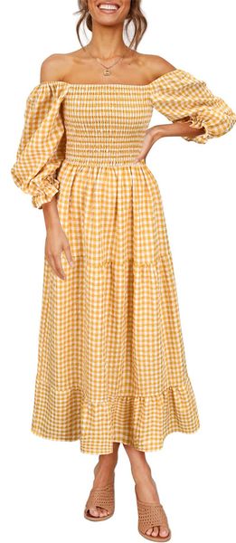 casual dresses women off-shoulder smocked puff sleeve plaid long dress spring autumn bohemian black/pink/yellow/blue/green, Black;gray
casual dresses women off-shoulder smocked puff sleeve plaid long dress spring autumn bohemian black/pink/yellow/blue/green, Black;gray