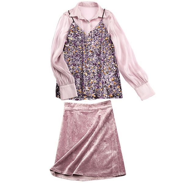 purple green set turn down collar button long shirt sequined sling velvet mini skirt three pieces t0171 210514, White
purple green set turn down collar button long shirt sequined sling velvet mini skirt three pieces t0171 210514, White