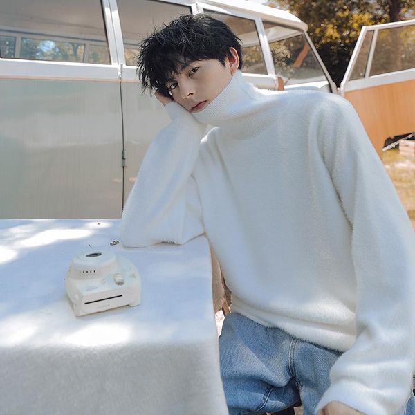 autumn winter high neck soft men loose sweater warm thick solid color knitted pullover oversized korea style sweaters men's, White;black
autumn winter high neck soft men loose sweater warm thick solid color knitted pullover oversized korea style sweaters men's, White;black