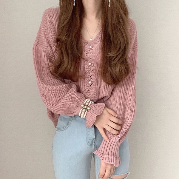 women sweater v-neck pink cardigan puff sleeve hollow out knitted solid clothes 2021 fall fashion new korean style top, White;black
women sweater v-neck pink cardigan puff sleeve hollow out knitted solid clothes 2021 fall fashion new korean style top, White;black