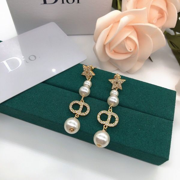 d family's 21 year new letter cd diamond studded star pearl tassel fashion temperament s925 silver needle earrings, Golden
d family's 21 year new letter cd diamond studded star pearl tassel fashion temperament s925 silver needle earrings, Golden