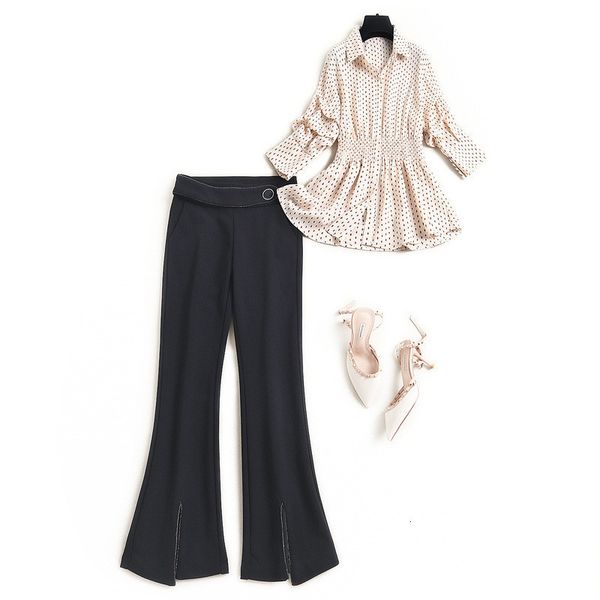 short elegant spring lady office clothes letters printing chiffon blouse and suit pants piece female twinset correspondence, White;black
short elegant spring lady office clothes letters printing chiffon blouse and suit pants piece female twinset correspondence, White;black