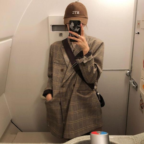 women's suits & blazers vintage plaid ladies blazer brown loose casual simple suit jacket long sleeve abrigos korean spring women mm60n, White;black
women's suits & blazers vintage plaid ladies blazer brown loose casual simple suit jacket long sleeve abrigos korean spring women mm60n, White;black