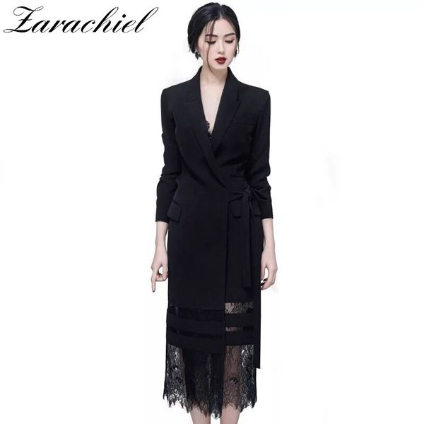 autumn women's sleeve notched lace stitching blazer suit long jacket office lady adjustable belted wrap dress 210416, Black;gray
autumn women's sleeve notched lace stitching blazer suit long jacket office lady adjustable belted wrap dress 210416, Black;gray