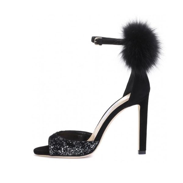 summer women double fur bobbles one strap sandals female peep toe sequins detachable ball party dress sandalias shoes, Black
summer women double fur bobbles one strap sandals female peep toe sequins detachable ball party dress sandalias shoes, Black