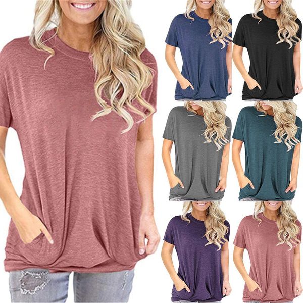 women's 2021 summer solid color loose round neck short sleeve t-shirt european and american pocket sweater, White
women's 2021 summer solid color loose round neck short sleeve t-shirt european and american pocket sweater, White