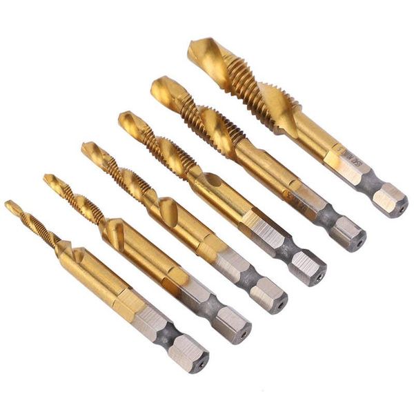 hand tools 6pcs hss tap drill bits set high speed steel titanium coated hex shank thread tool m3-m10 and bit
hand tools 6pcs hss tap drill bits set high speed steel titanium coated hex shank thread tool m3-m10 and bit