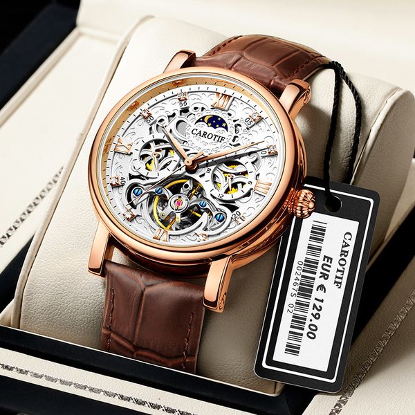 carlo jeff business casual waterproof men's tiktok hollow table mechanical watch, Slivery;brown
carlo jeff business casual waterproof men's tiktok hollow table mechanical watch, Slivery;brown