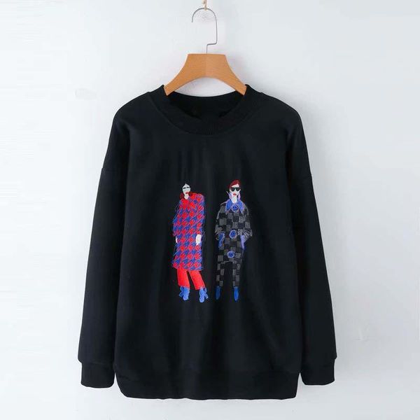 women's hoodies & sweatshirts spring autumn embroidery loose pullovers o-neck fashion women korean sweatshirt 2021 oversize, Black
women's hoodies & sweatshirts spring autumn embroidery loose pullovers o-neck fashion women korean sweatshirt 2021 oversize, Black