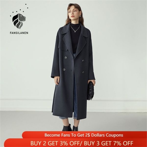 fansilanen double breasted 100% wool coat women elegant cashmere long winter coat female oversized vitnage blend jacket overcoat 211022, Black
fansilanen double breasted 100% wool coat women elegant cashmere long winter coat female oversized vitnage blend jacket overcoat 211022, Black