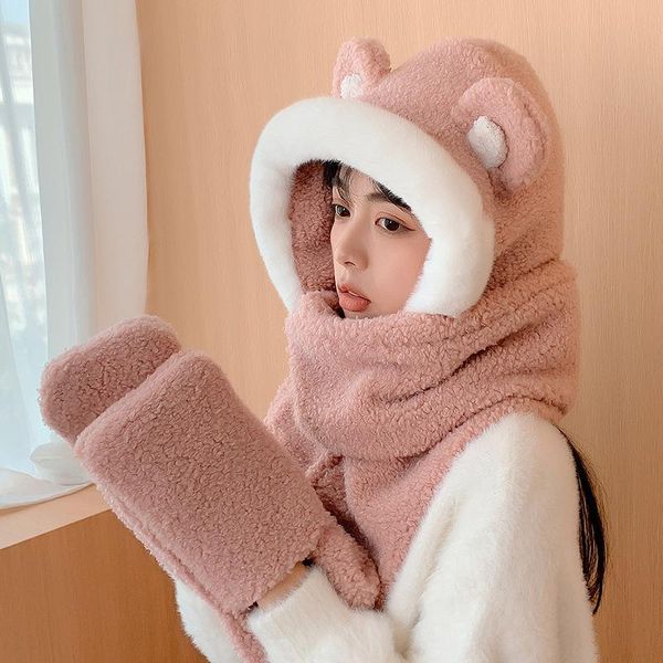 hats, scarves & gloves sets plush hat scarf one-piece three-piece women cute bear winter outdoor cold-proof and warm furry suit, Blue;gray
hats, scarves & gloves sets plush hat scarf one-piece three-piece women cute bear winter outdoor cold-proof and warm furry suit, Blue;gray