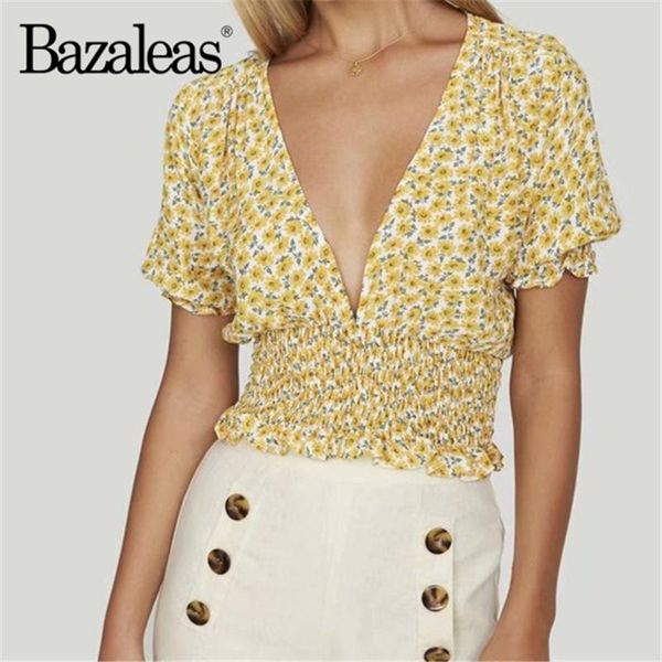 women's blouses & shirts bazaleas chic vintage sunflower print yellow cropped blouse elastic waist blusas v neck blusa feminina drop, White
women's blouses & shirts bazaleas chic vintage sunflower print yellow cropped blouse elastic waist blusas v neck blusa feminina drop, White