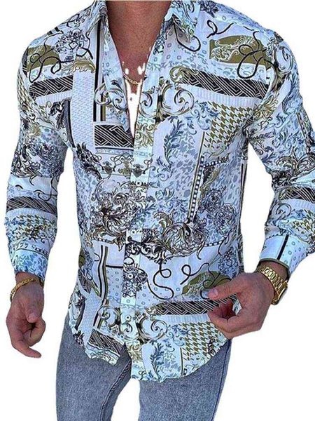 2021 autumn lapel 3d printing casual slim long sleeve shirt, White;black 
2021 autumn lapel 3d printing casual slim long sleeve shirt, White;black