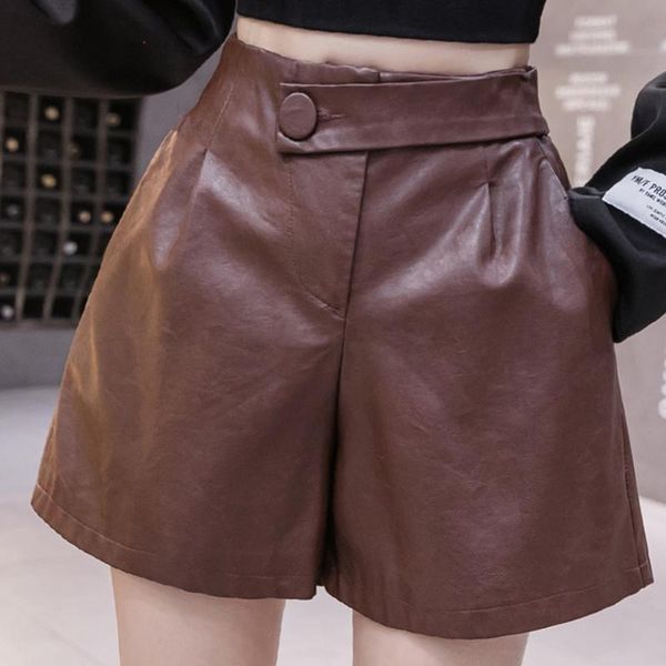 women's shorts autumn winter 2021 elastic high waist pu leather women solid wide leg ladies casual femme, White;black
women's shorts autumn winter 2021 elastic high waist pu leather women solid wide leg ladies casual femme, White;black