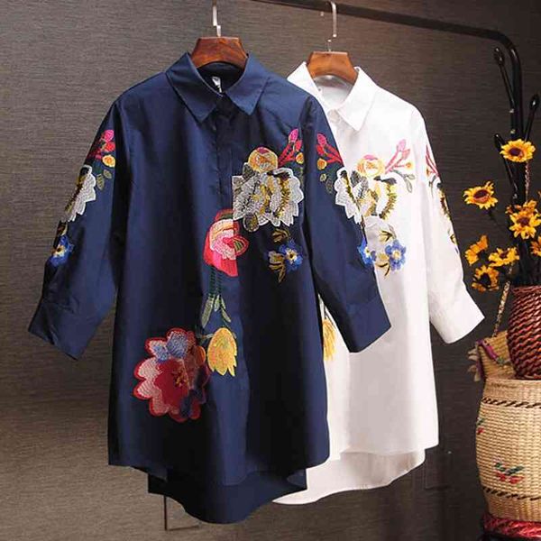 spring and summer elegant women shirts embroidery loose casual seven-sleeve large size clothes 210421, White
spring and summer elegant women shirts embroidery loose casual seven-sleeve large size clothes 210421, White