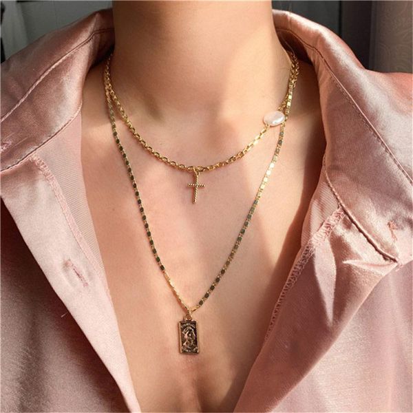 pendant necklaces 2021 faux pearl gold cross necklace for women female vintage boho fashion multilevel square head collar jewelry gift, Silver
pendant necklaces 2021 faux pearl gold cross necklace for women female vintage boho fashion multilevel square head collar jewelry gift, Silver