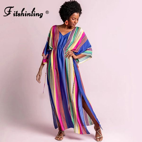 fitshinling multicolor striped summer maxi dress bohemain dstring oversized long pareo side split beach loose robe holiday
fitshinling multicolor striped summer maxi dress bohemain dstring oversized long pareo side split beach loose robe holiday