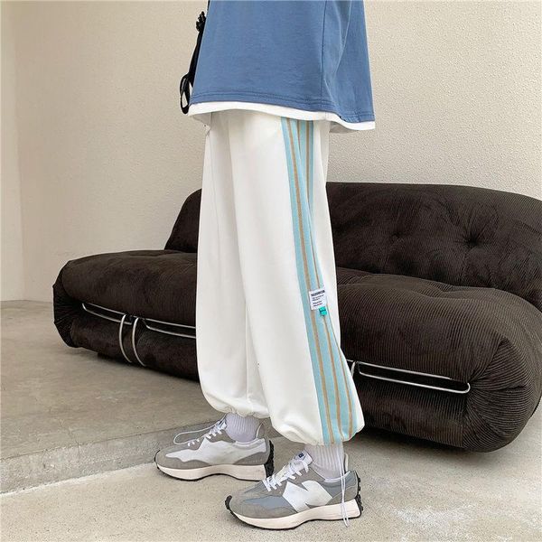 men's pants striped stitching sweatpants spring summer handsome trend casual streetwear tie-pants loose men sports trousers thin, Black
men's pants striped stitching sweatpants spring summer handsome trend casual streetwear tie-pants loose men sports trousers thin, Black