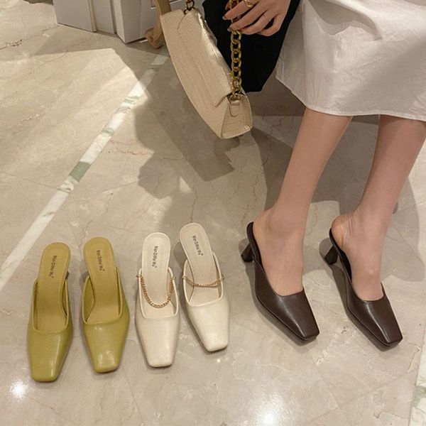 spring high heel women slipper fashion brand metal chain slip on mules square shallow slides zapatos mujer sandal slippers, Black
spring high heel women slipper fashion brand metal chain slip on mules square shallow slides zapatos mujer sandal slippers, Black