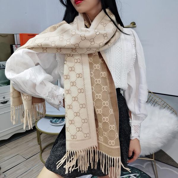 Image of Stylish Women Cashmere Scarf Full Letter Printed Scarves Soft Touch Warm Wraps With Tags Autumn Winter Long Shawls