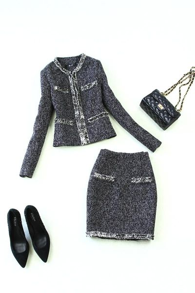 work dresses women's 2021 autumn winter woolen tweed jacket a skirt set suit office clothes uniform designs blazer women business, White;black
work dresses women's 2021 autumn winter woolen tweed jacket a skirt set suit office clothes uniform designs blazer women business, White;black